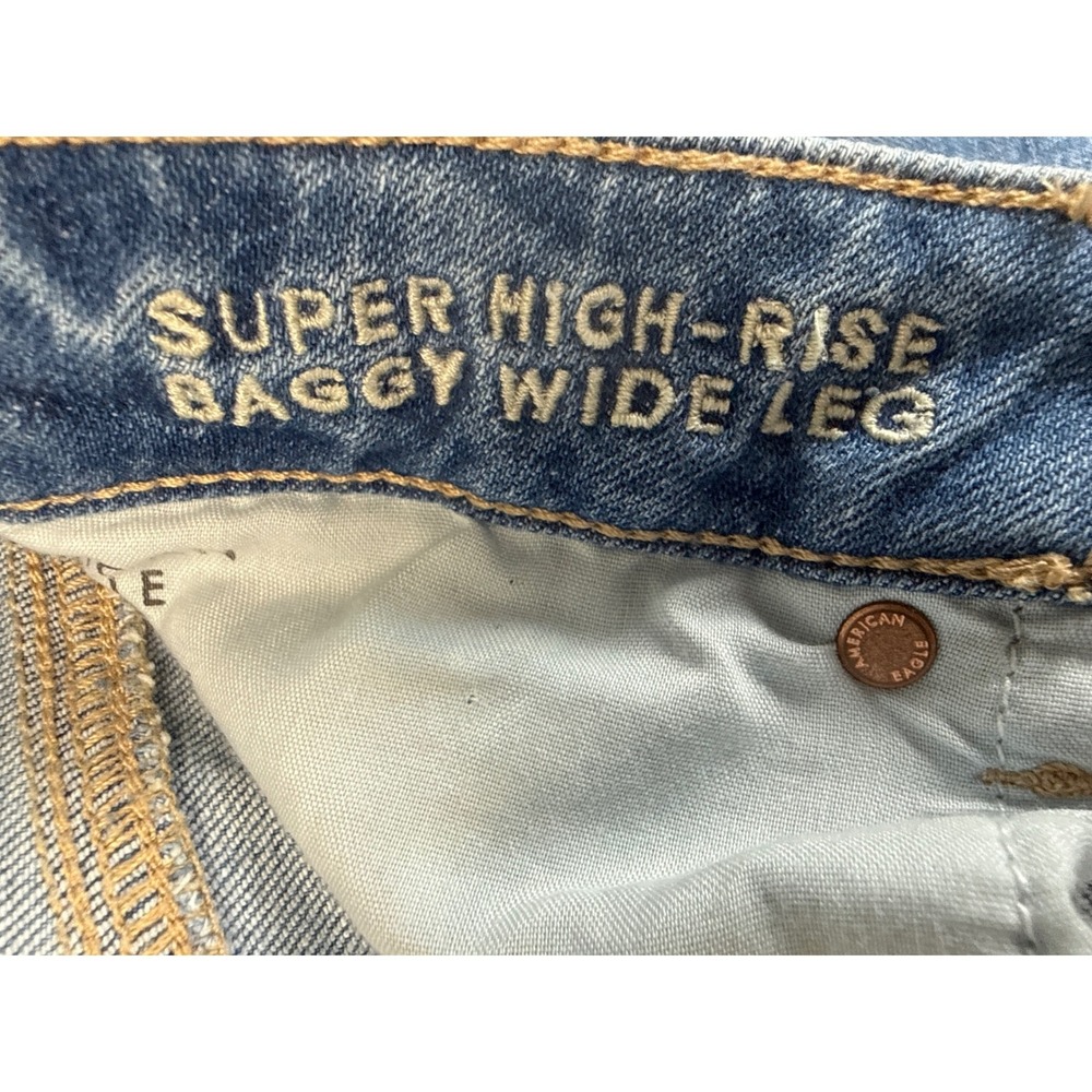 NWT American Eagle Baggy Wide Leg Jeans Women 12 Blue Super High Rise Flare Chic - Picture 6 of 16